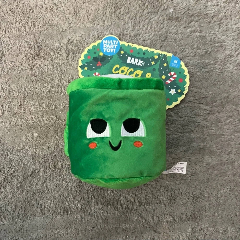 Bark Green Plush Mug Dog Toy with White Marshmallow